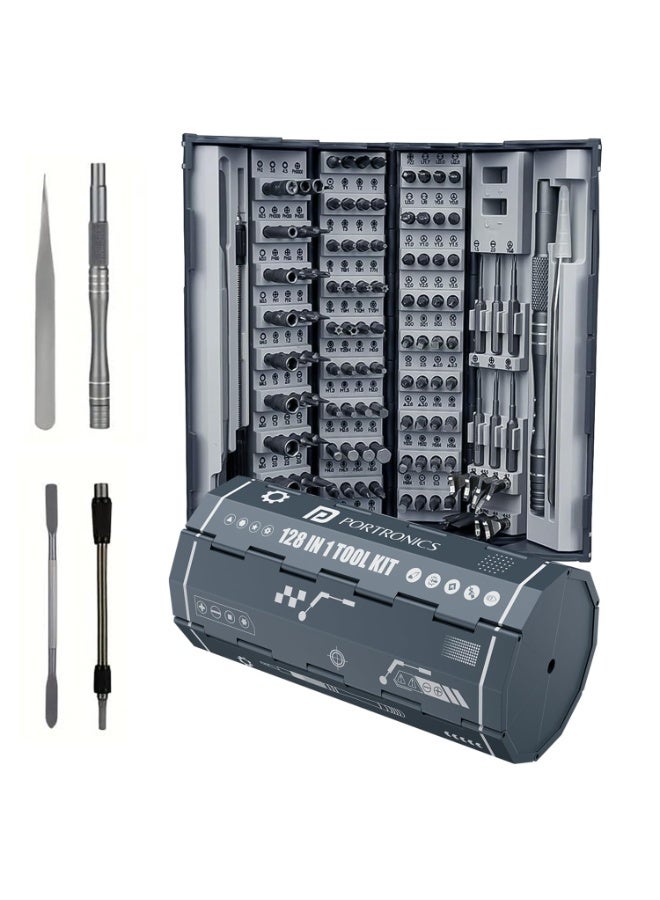 بورترونيكس Portronics Bit Box 2, 128-in-1 Screwdriver Kit with Phillips, Flathead, Torx, Pentalobe, Wrench Bits, Flexible Shaft, Tweezer, Spudger & Magnetic Handle for Laptop, Mobile, Car & Electronics Repair - Image 1